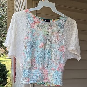 Floral Lace Top - White and Multicolor